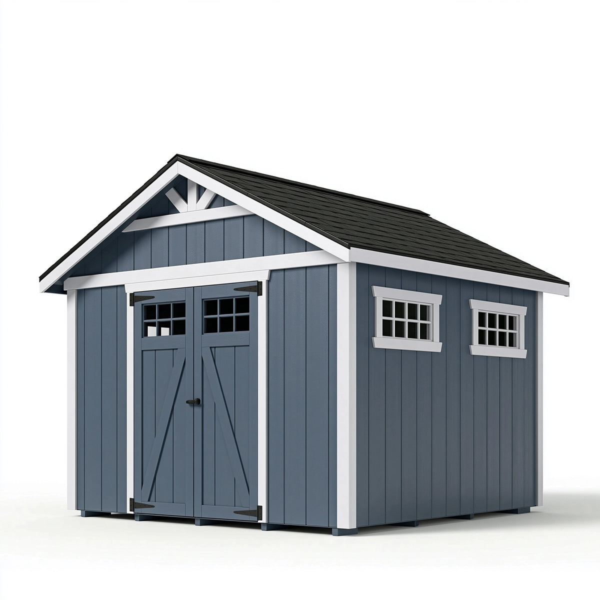 Abri de jardin 180 x 120 x 200 cm en bois bleu et blanc - portes doubles style chalet