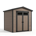 Abri de jardin 200 x 120 x 180 cm en résine taupe et noir - portes doubles avec fenêtres
