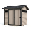 Abri de jardin 214 x 134 x 204 cm en résine beige et anthracite avec toit incliné