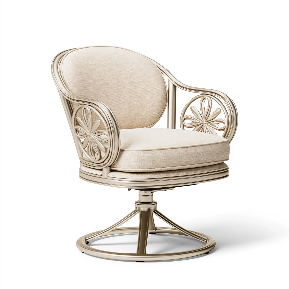 Fauteuil pivotant 76 x 76 x 92 cm en métal et tissu beige style floral