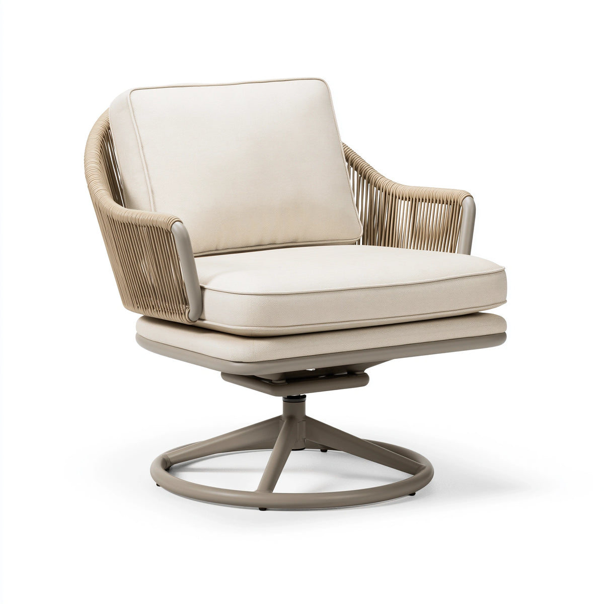 Fauteuil pivotant 82 x 82 x 90 cm tissu beige structure métallique tressée style contemporain