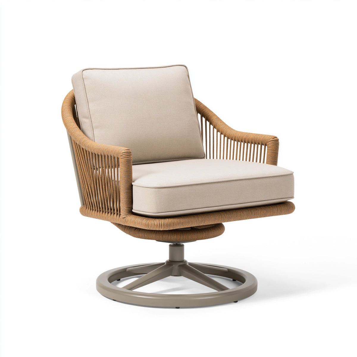 Fauteuil pivotant 76 x 74 x 90 cm en cordage beige et métal taupe style contemporain