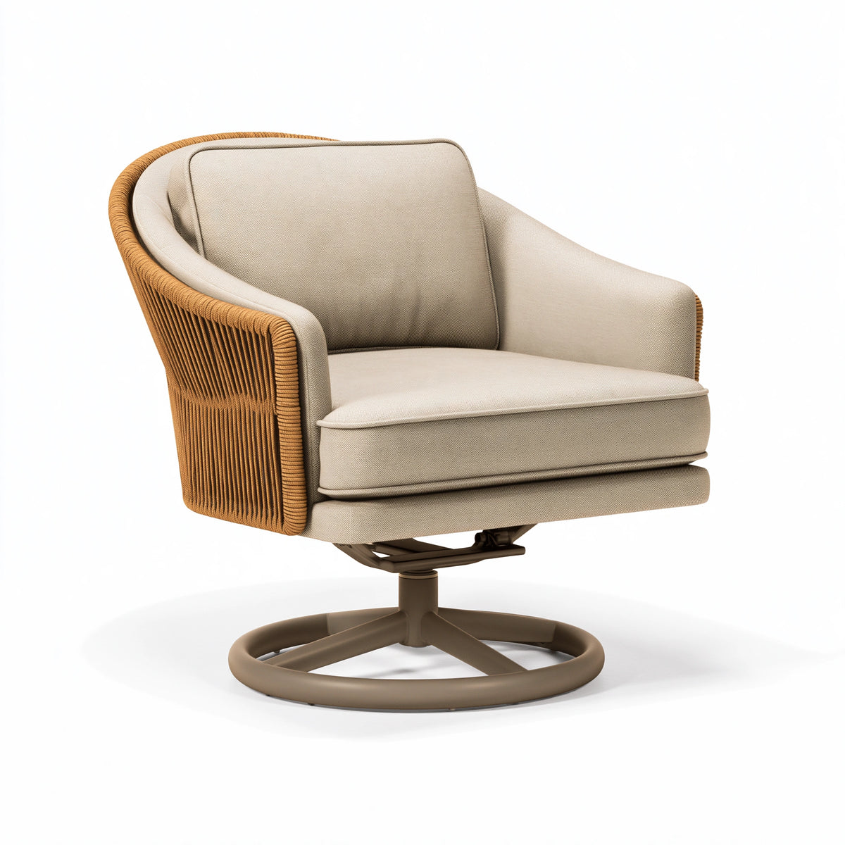 Fauteuil pivotant 76 x 78 x 84 cm en tissu beige et corde tressée style contemporain
