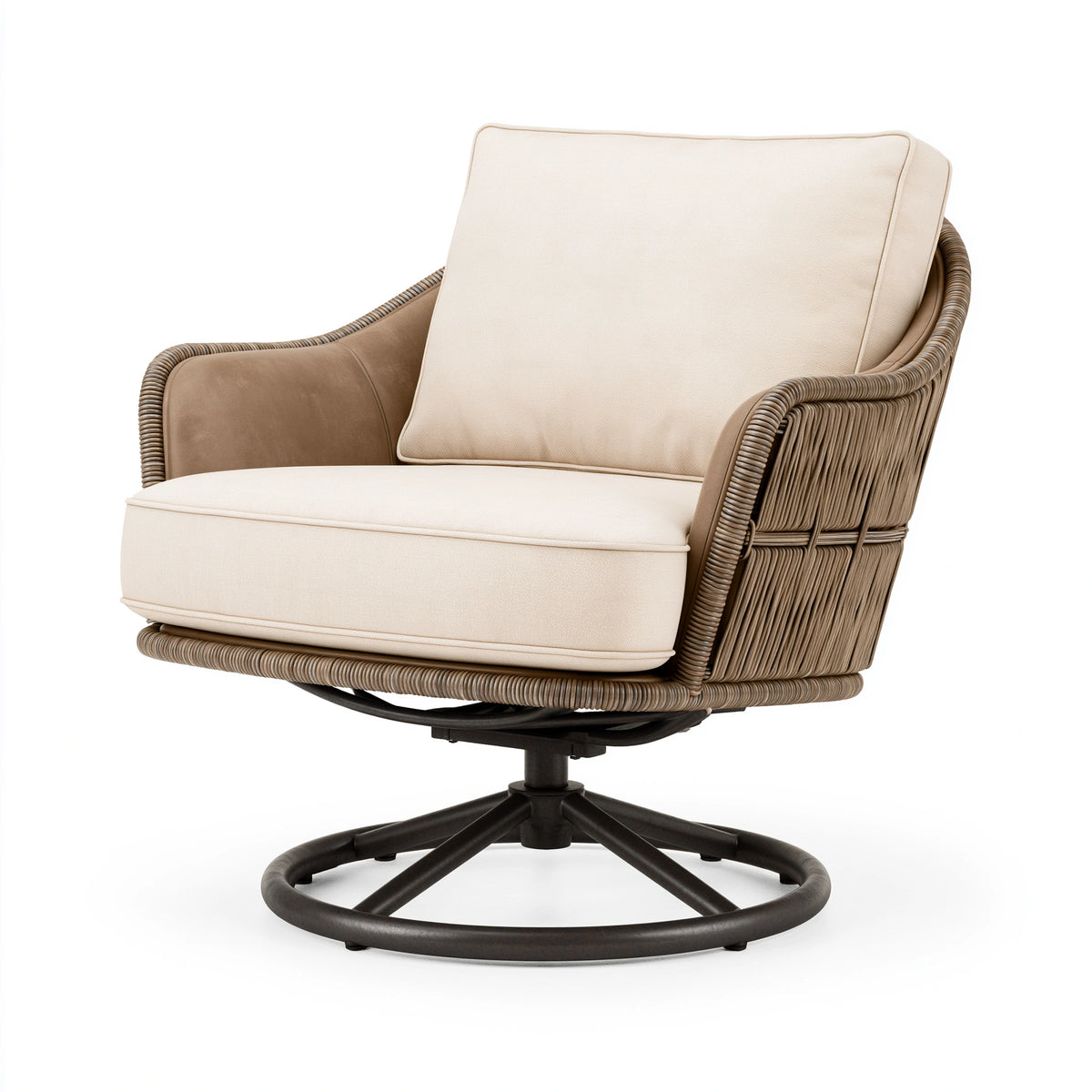 Fauteuil de jardin pivotant 85 x 85 x 100 cm en fibres tressées beige marron style contemporain