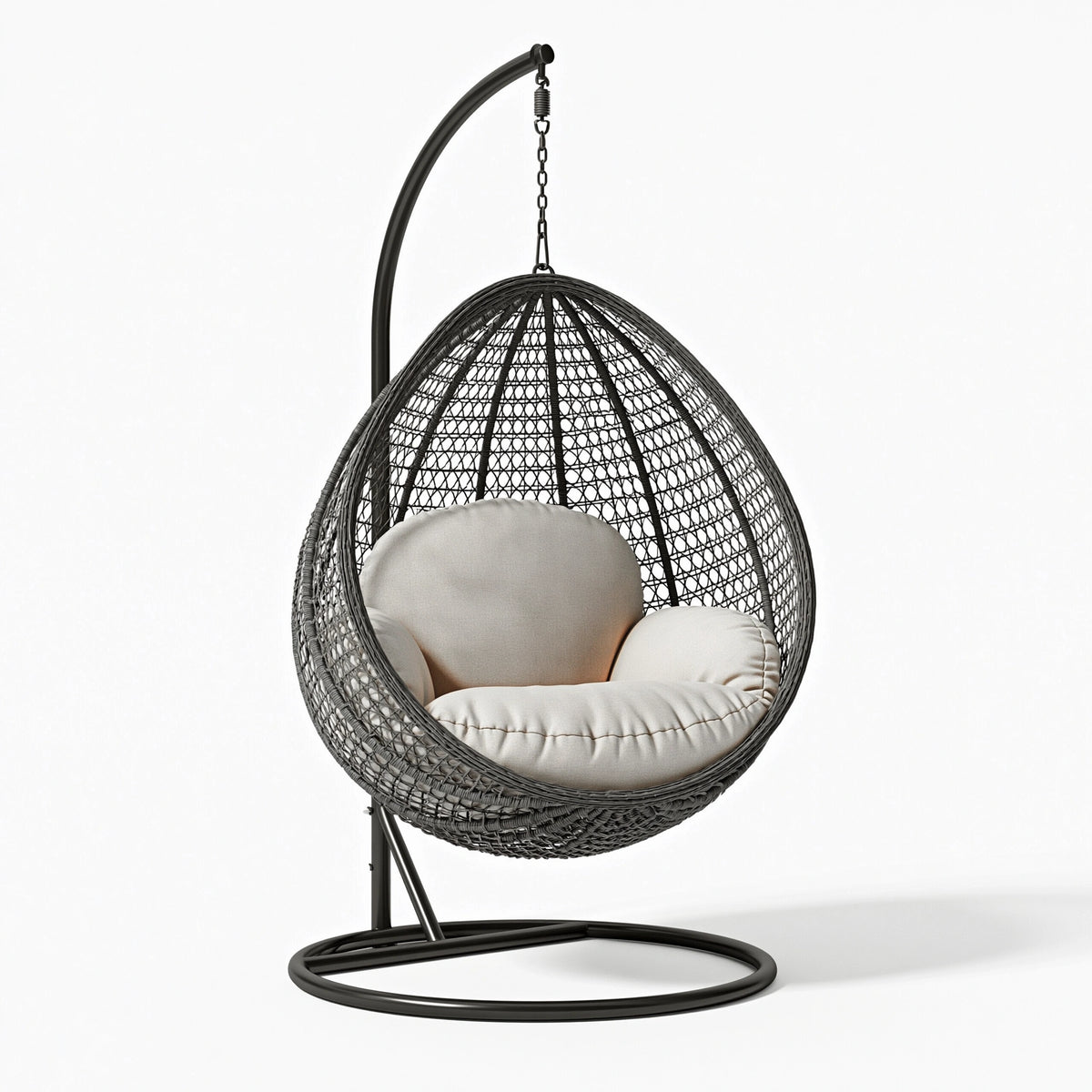 Fauteuil suspendu 120 x 200 cm en résine tressée noire avec support en métal pour intérieur et extérieur couvert