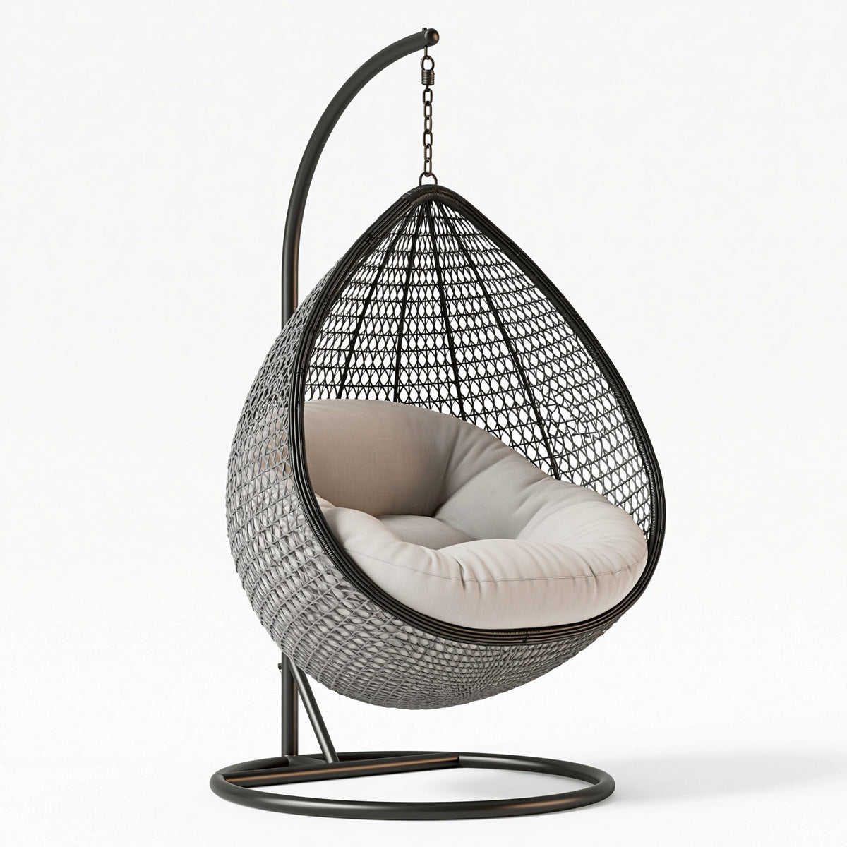 Fauteuil suspendu 105 x 105 x 195 cm en résine tressée noire avec support - style contemporain