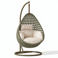 Fauteuil suspendu 100 x 100 x 195 cm en résine tressée vert olive avec structure en métal pour jardin style bohème