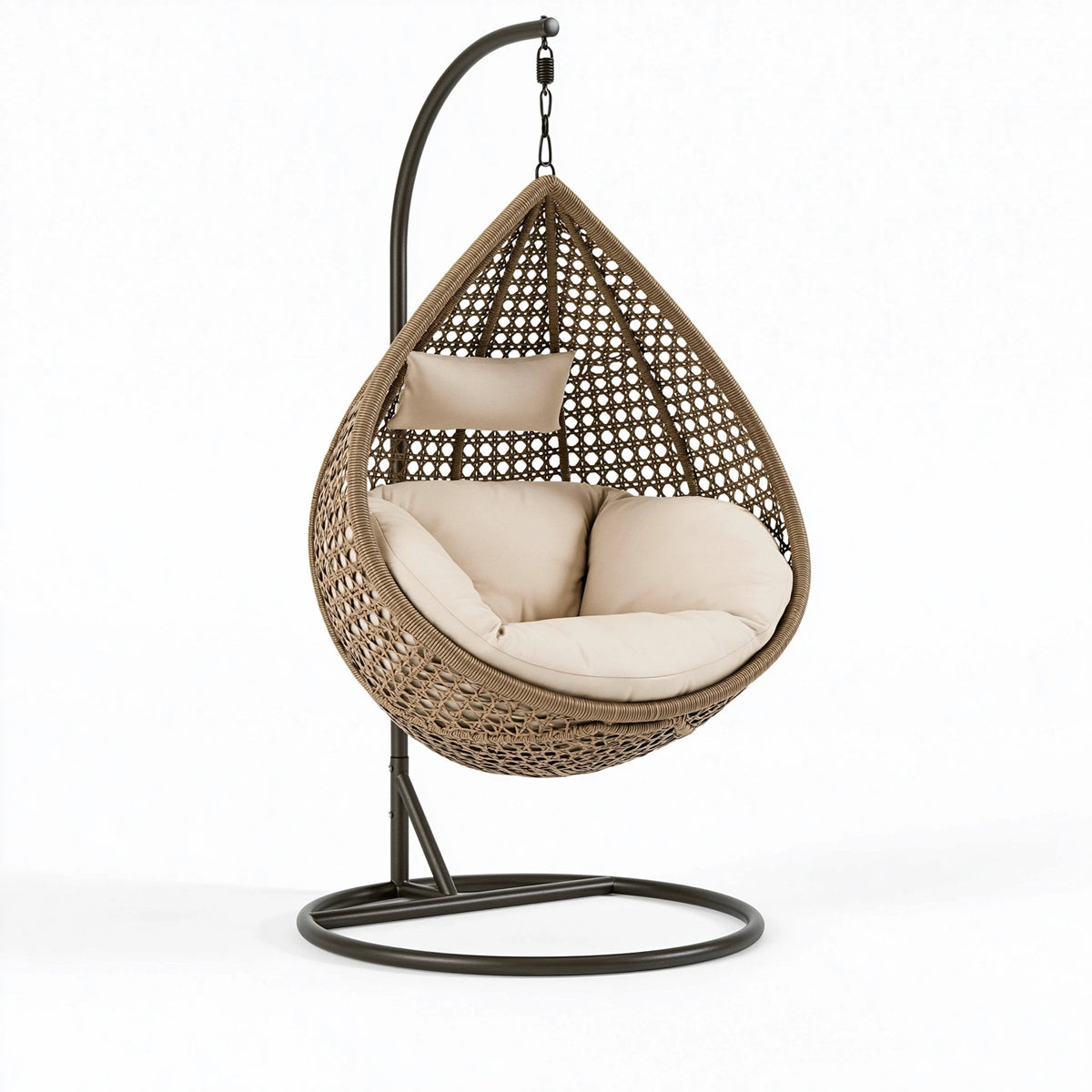 Fauteuil suspendu 110 x 100 x 195 cm en rotin tressé beige avec support en métal style bohème