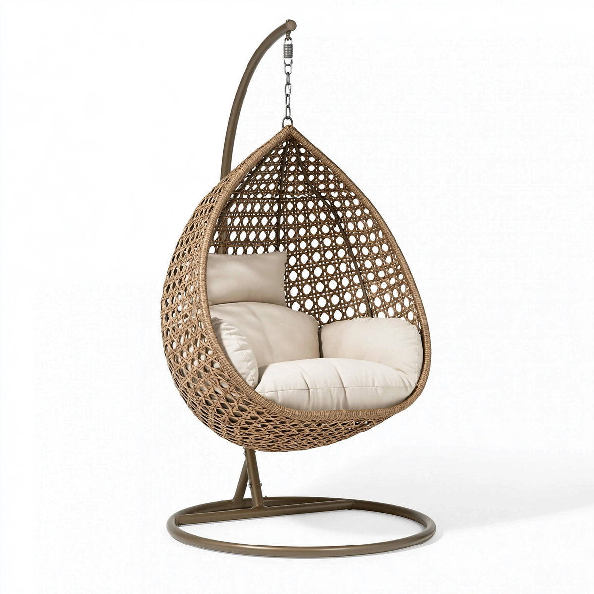 Fauteuil suspendu 110 x 110 x 195 cm en fibres tressées marron style bohème avec support