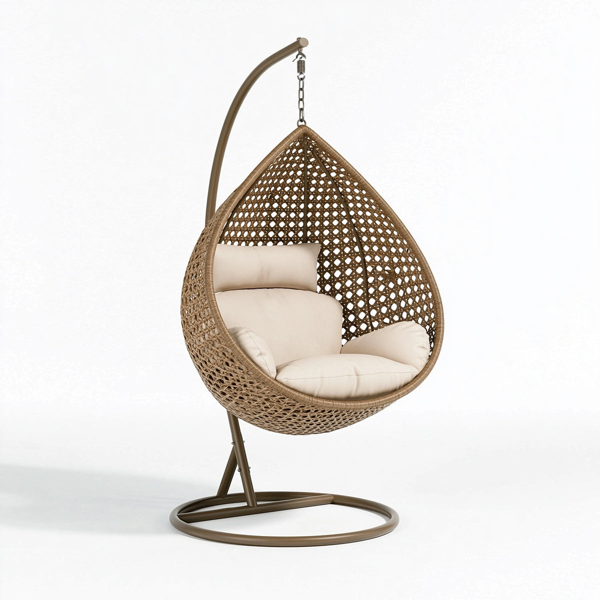 Fauteuil suspendu 105 x 105 x 195 cm en fibre tressée marron avec support style bohème