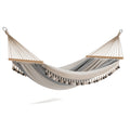 Hamac 320 x 120 cm en coton beige gris avec barres en bois style bohème