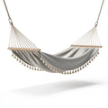 Hamac 300 x 100 cm en coton gris avec barres en bois style bohème