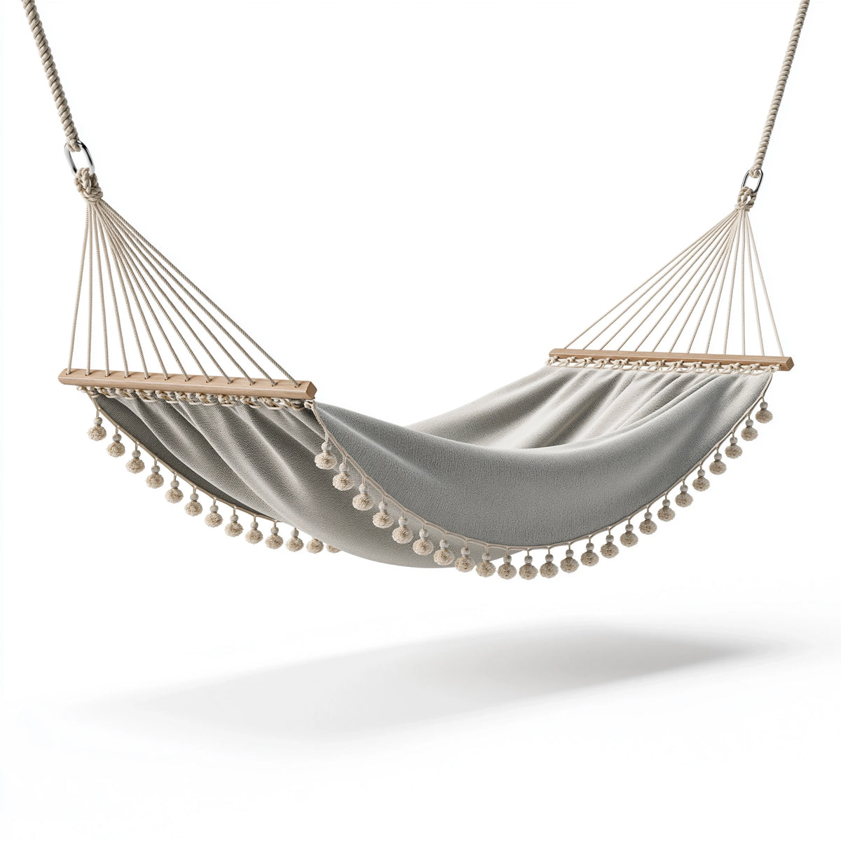 Hamac 300 x 100 cm en coton gris avec barres en bois style bohème