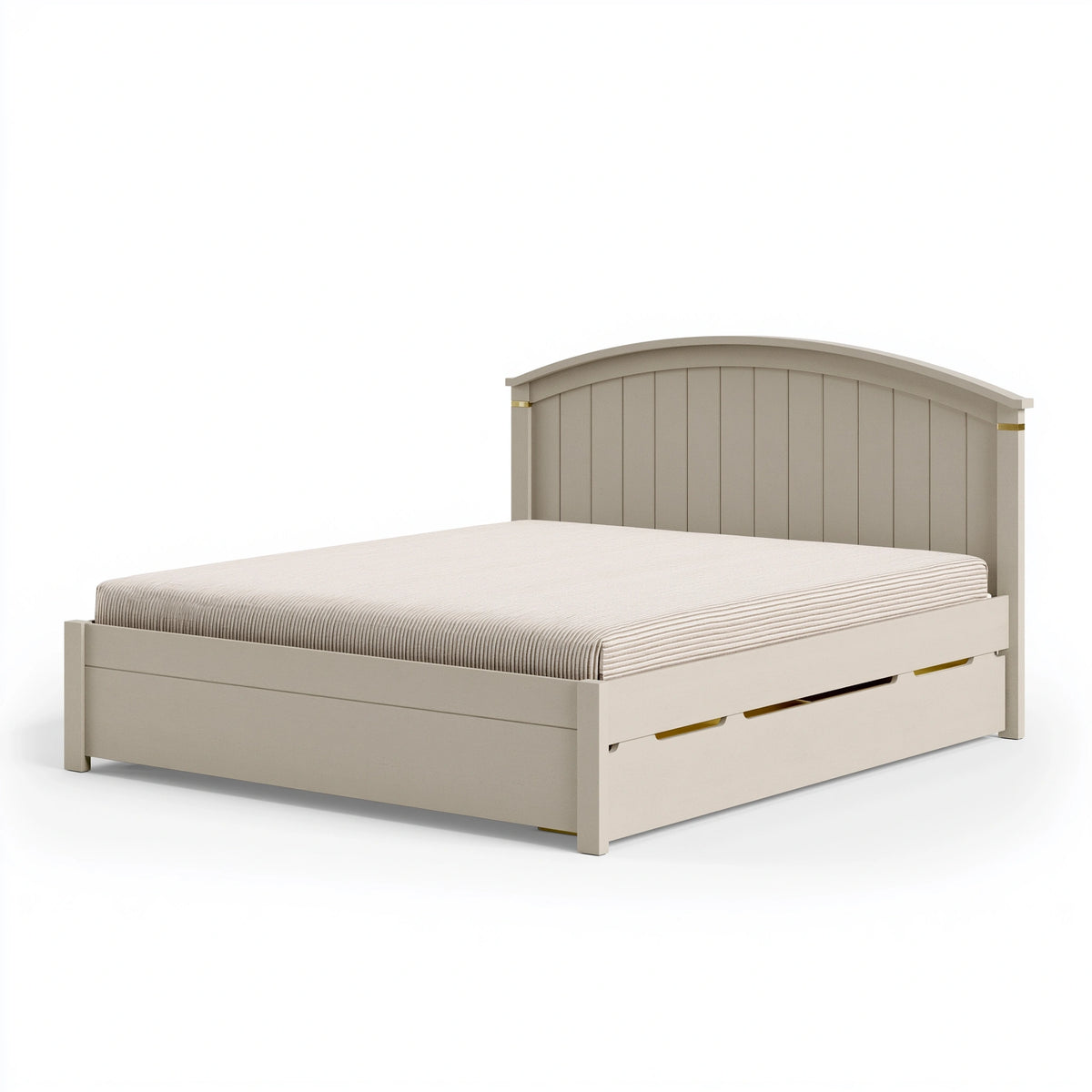 Lit 140x190 cm en bois beige avec tiroir de rangement style classique