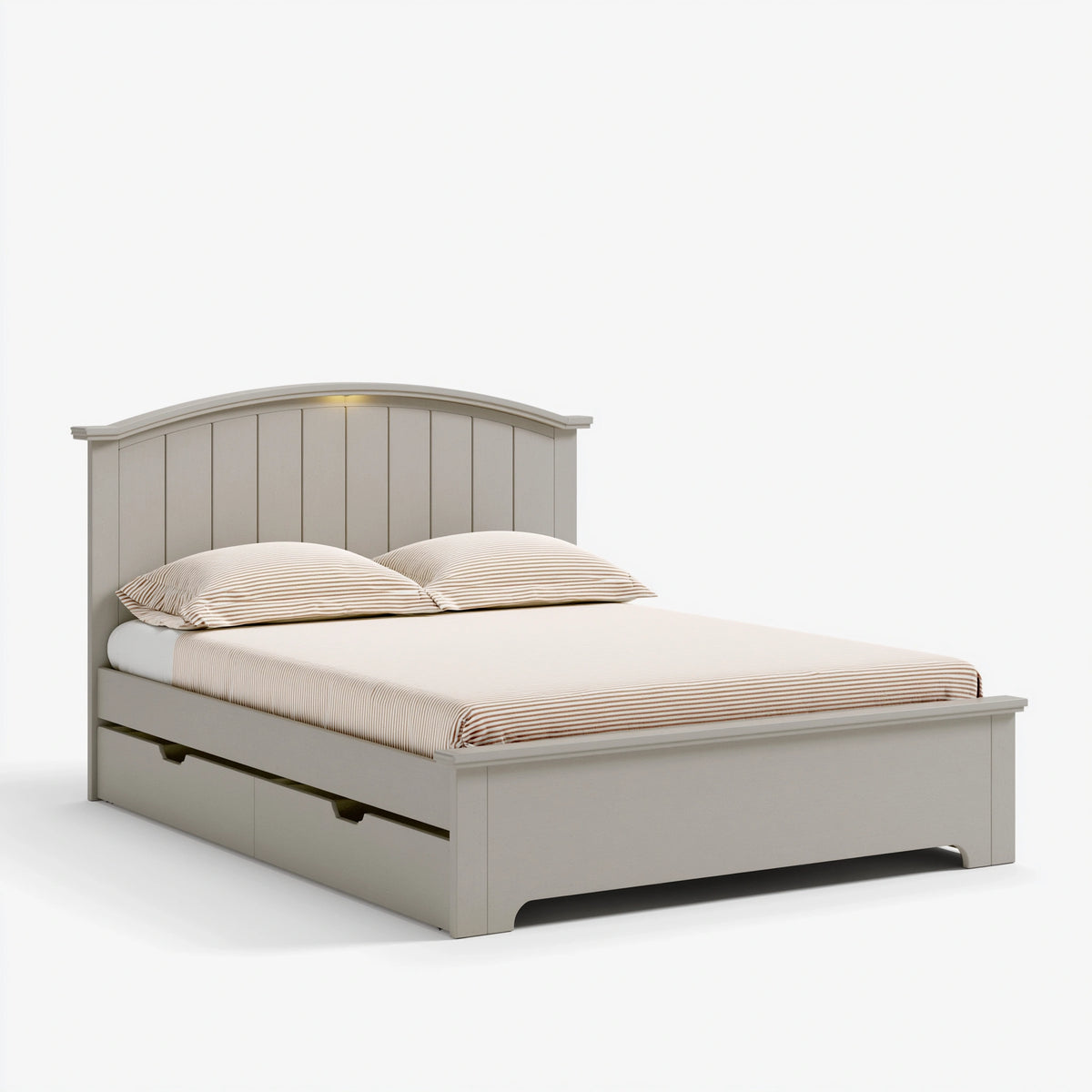 Lit double 160 x 200 cm en panneaux effet bois gris avec tiroir de rangement style classique