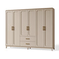 Armoire 240 x 60 x 220 cm en bois beige à 6 portes avec tiroirs style classique