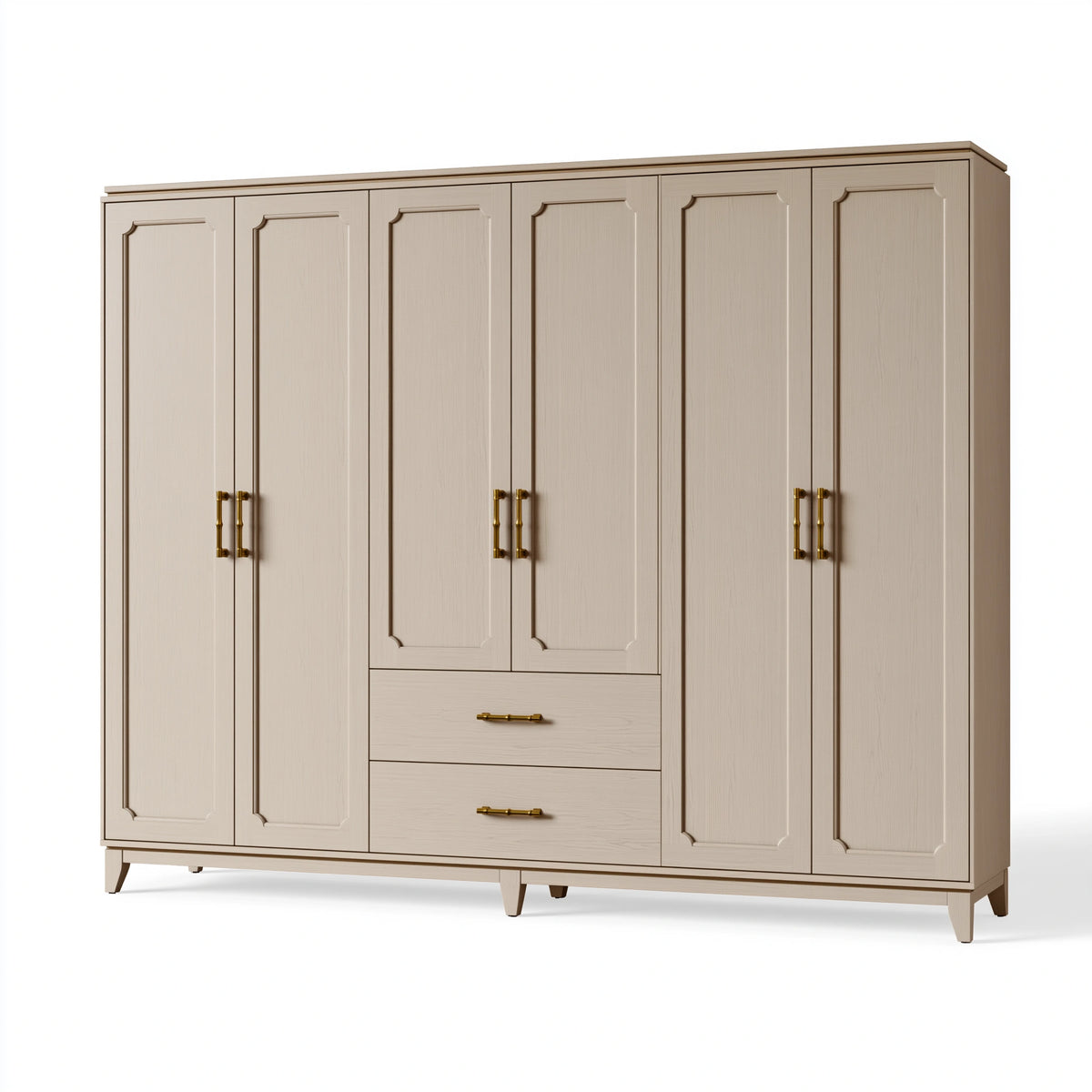 Armoire 240 x 60 x 220 cm en bois beige à 6 portes avec tiroirs style classique