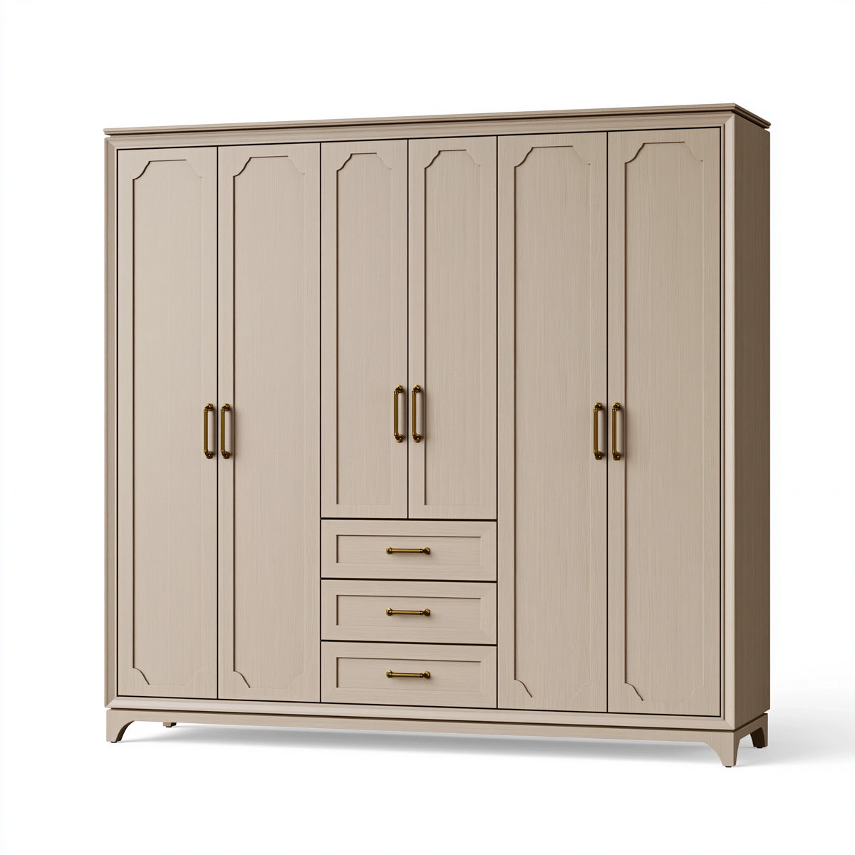 Armoire 240 x 60 x 220 cm en bois beige à 6 portes et 3 tiroirs style classique