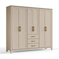 Armoire 240 x 60 x 220 cm finition bois beige - 6 portes 3 tiroirs style classique