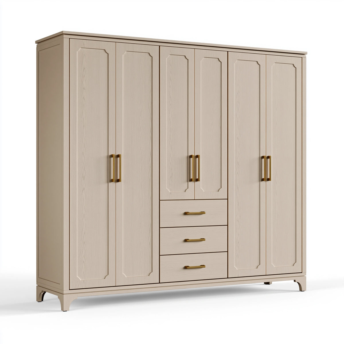 Armoire 240 x 60 x 220 cm finition bois beige - 6 portes 3 tiroirs style classique