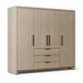 Armoire de rangement 200 x 60 x 200 cm en panneaux de bois beige à 4 portes et 3 tiroirs style contemporain