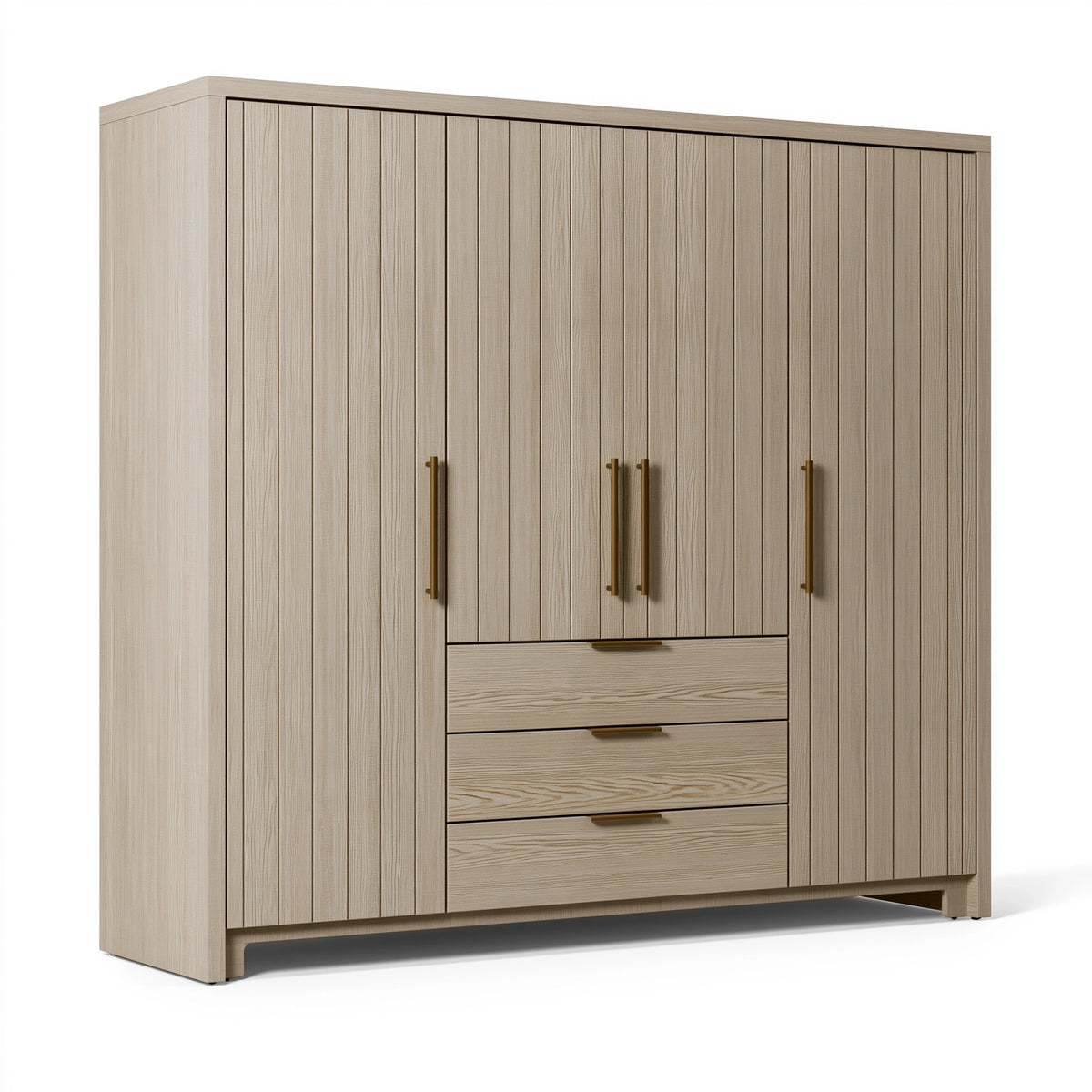 Armoire de rangement 200 x 60 x 200 cm en panneaux de bois beige à 4 portes et 3 tiroirs style contemporain