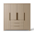 Armoire de rangement 160 x 50 x 200 cm en bois beige à 4 portes avec 3 tiroirs