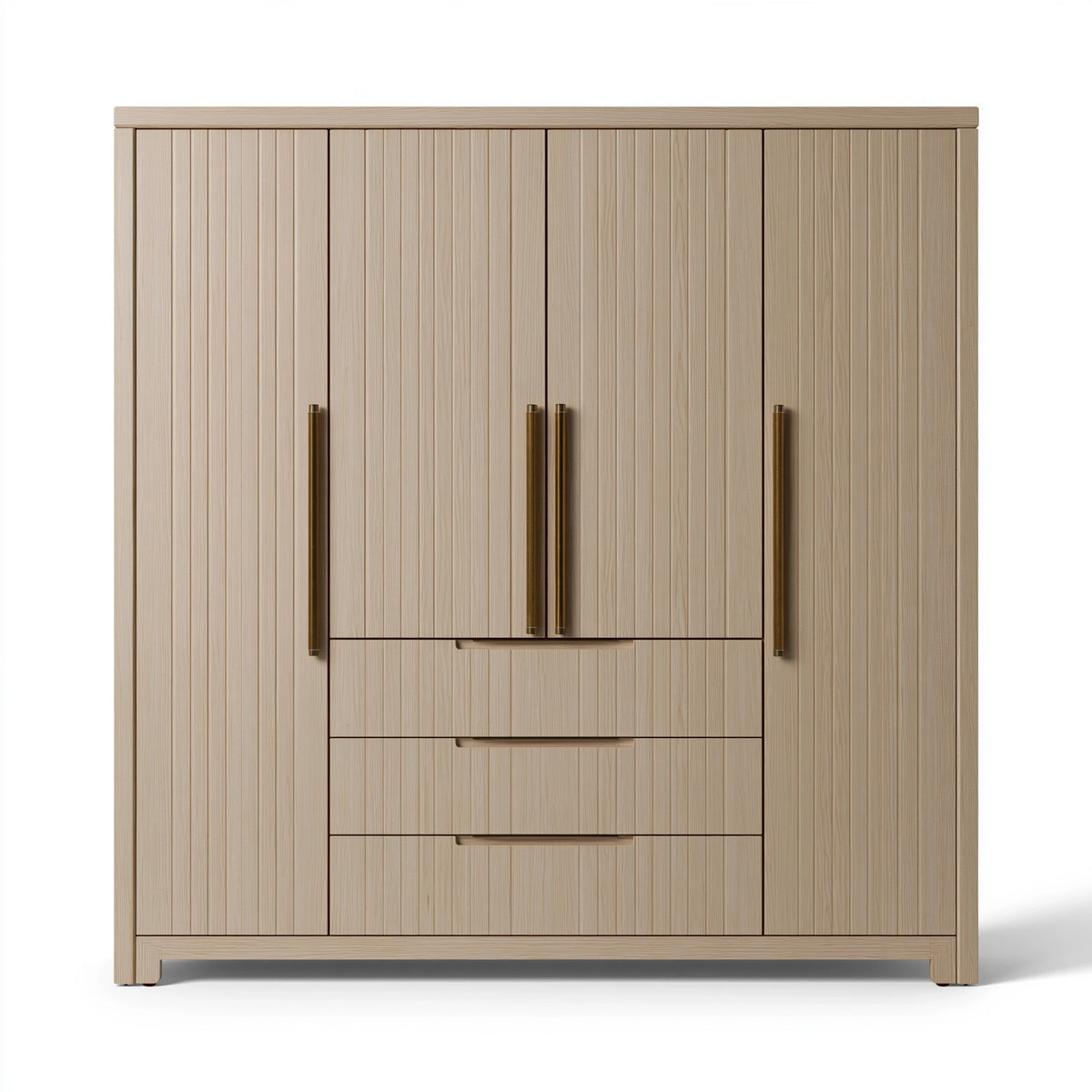 Armoire de rangement 160 x 50 x 200 cm en bois beige à 4 portes avec 3 tiroirs