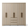 Armoire de rangement 180 x 55 x 200 cm finition bois beige 6 portes 3 tiroirs style contemporain
