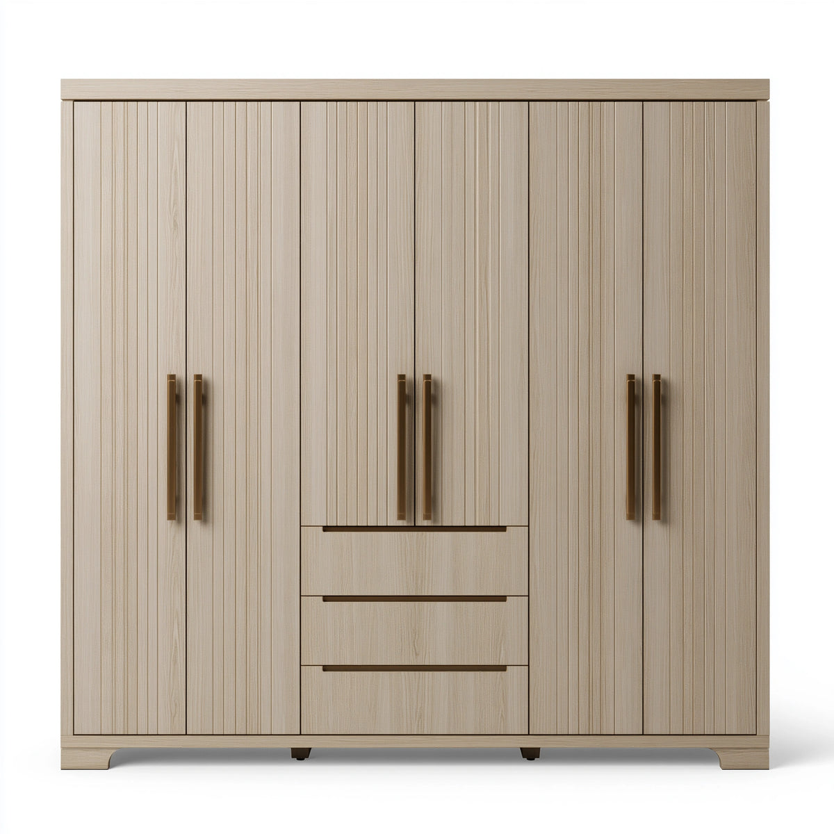 Armoire de rangement 180 x 55 x 200 cm finition bois beige 6 portes 3 tiroirs style contemporain