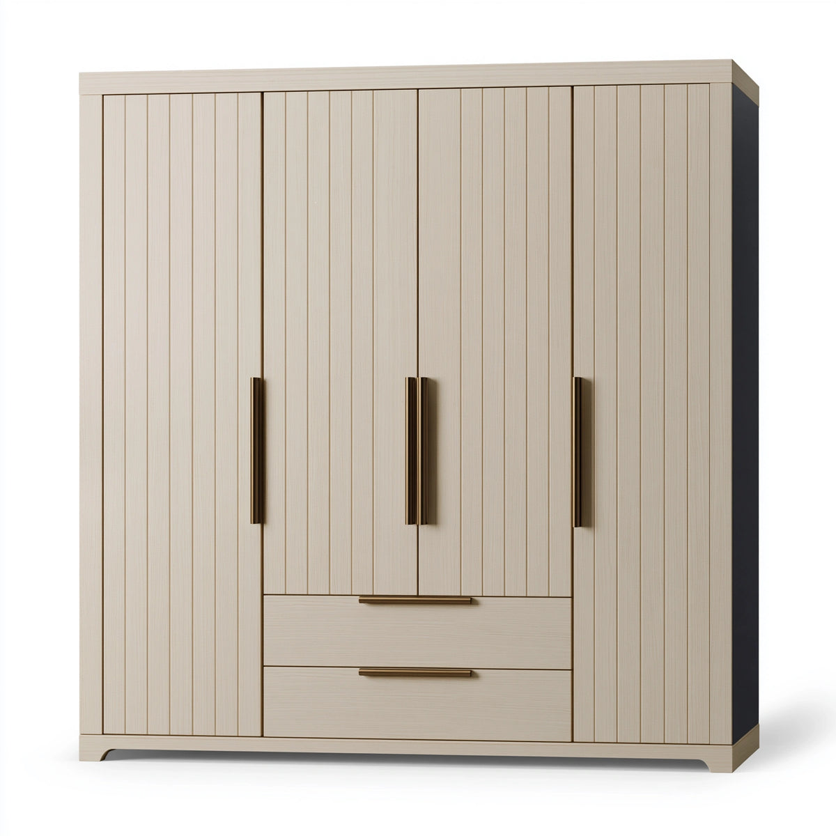 Armoire de rangement 180 x 60 x 200 cm en bois beige à 4 portes et 2 tiroirs style contemporain